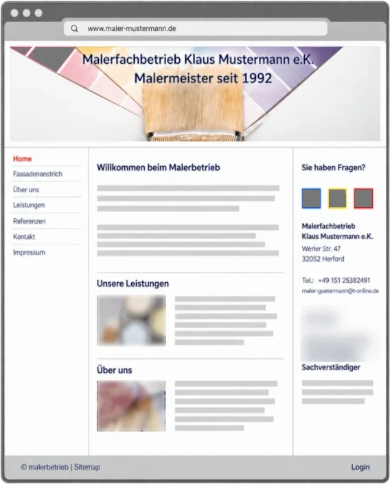 Ältere Webseite vor der Modernisierung