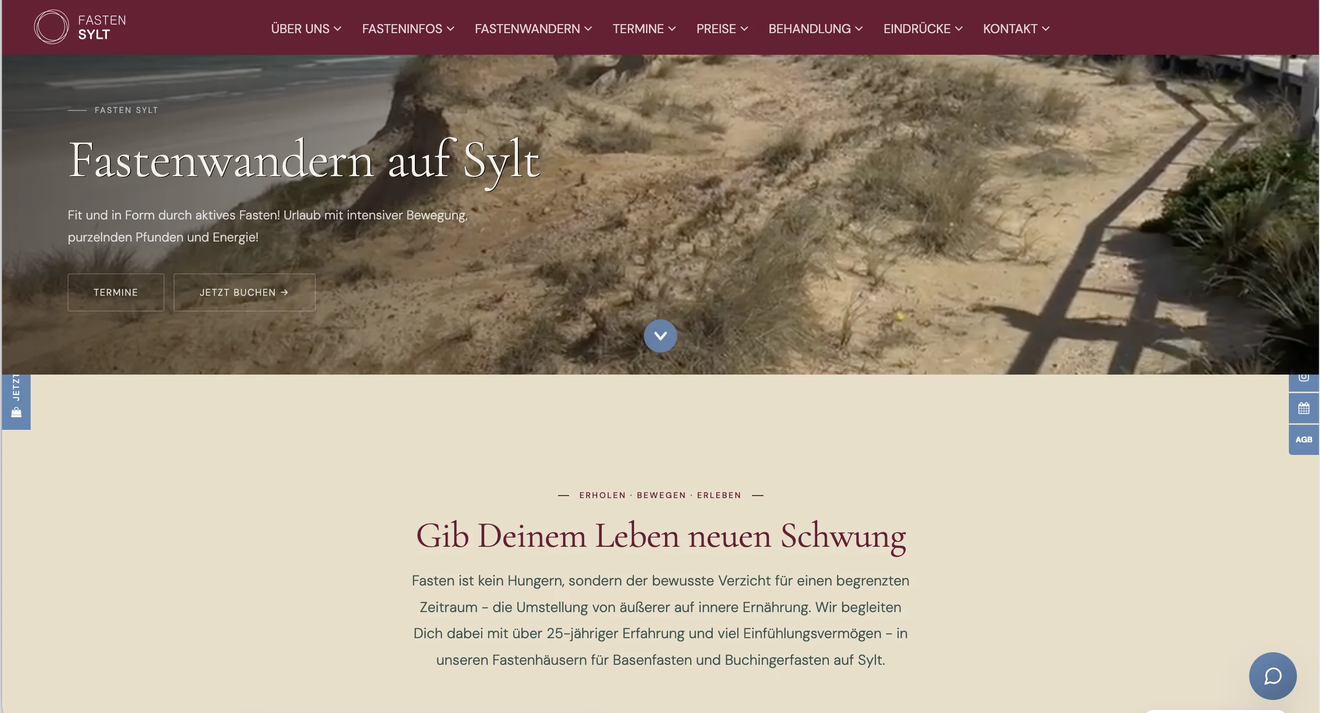 Screenshot der Website Fasten-Sylt